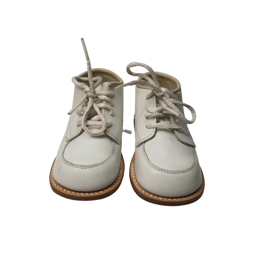 Stride Rite Walking Shoes Unisex 6M White Leather Vintage Lace Up Moc Toe USA